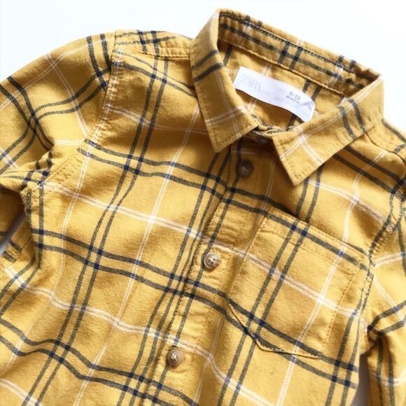 Zara mustard plaid button down VGUC 9-12 months - Picture 2 of 2
